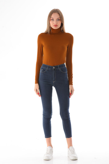 penyebizden Γυναικείο φορμάκι Viscose Full Turtleneck με κουμπωτά - Καφέ