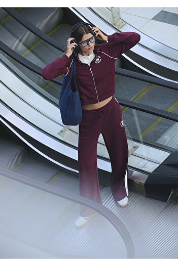 Mavi Burgundy Sweatshirt with Piping Detail and Zipper 1S10365-70393