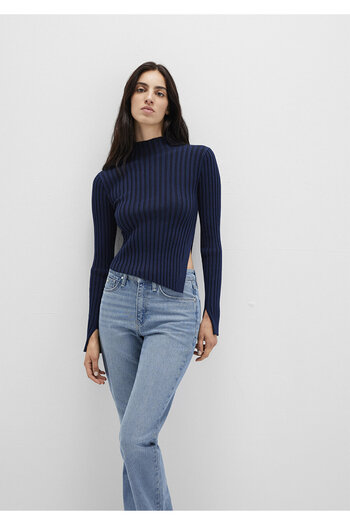 Mavi Navy Blue Sweater with Slit Detail Fitted / Bodycon Cut 1710789-70497