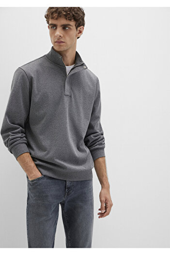 Mavi Button Detailed Stand Collar Gray Sweatshirt 0S10472-80018