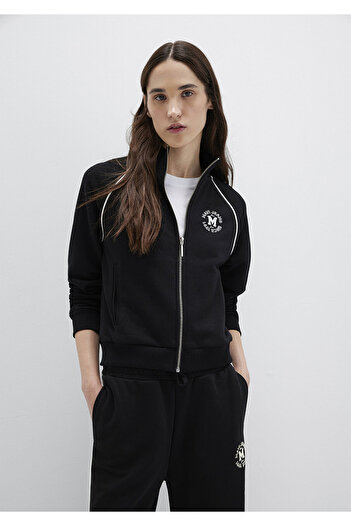 Mavi Black Sweatshirt with Piping Detail and Zipper 1S10365-900