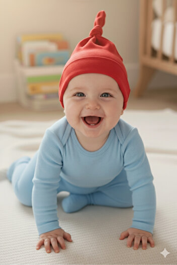 Babygiz Yenidoğan Kız Erkek Bebek %100 Pamuklu Penye Extra Yumuşak Hafif Terletmez Bere Kırmızı