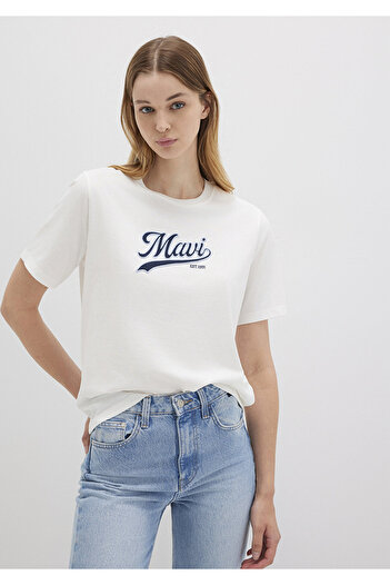 Mavi Logo Printed Ecru T-Shirt Regular Fit 1613565-80194