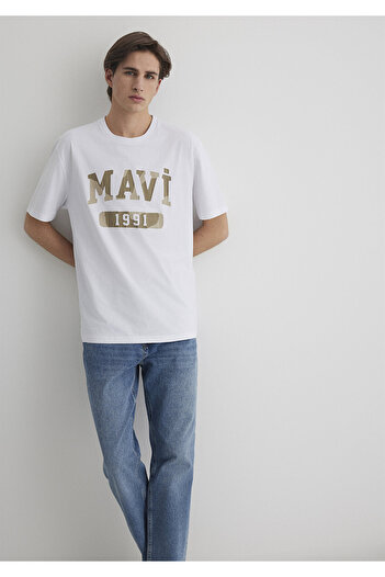 Mavi 1991 εμπριμέ λευκό μπλουζάκι Loose Fit / Loose Relaxed Fit 0612573 -620
