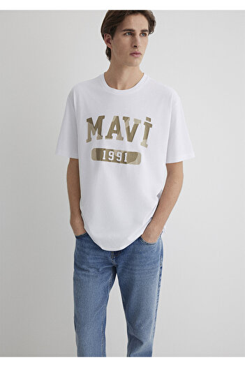 Mavi 1991 εμπριμέ λευκό μπλουζάκι Loose Fit / Loose Relaxed Fit 0612573 -620