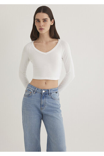 Mavi Langärmliges Crop-Basic-T-Shirt mit Crop/Short-Fit 1613041 -70057