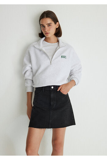 Mavi Logo Printed Semi-Zip Gray Sweatshirt 1S10179-85438