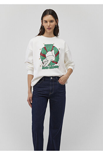 Mavi Christmas Cat Printed White Sweatshirt 1S10332-70057