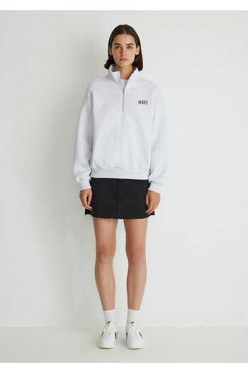 Mavi Logo Printed Semi-Zip Gray Sweatshirt 1S10179-85438