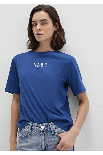 Mavi Navy Blue Logo Printed Regular Fit T-shirt - 1611594 -82625
