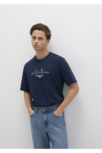 Mavi T-Shirt mit Istanbul-Print in Marineblau, lockere Passform / lockere, entspannte Passform 0611881-70490