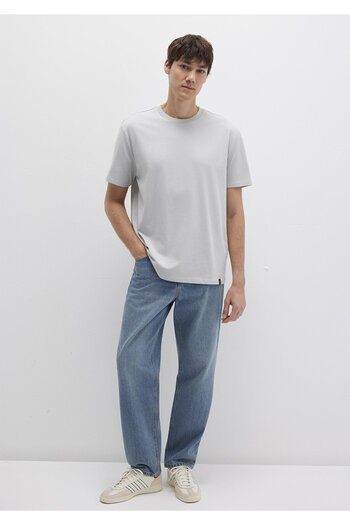 Mavi Graues Basic-T-Shirt mit Etikettendetail, lockere Passform 0611824 -70075
