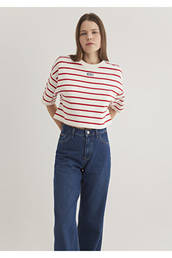 Mavi Red stripedLogoPrintedCropT-shirt - Short Cut 1612227 -86680