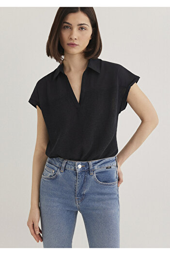 Mavi Kurzarm-Bluse in Schwarz 1210801-900