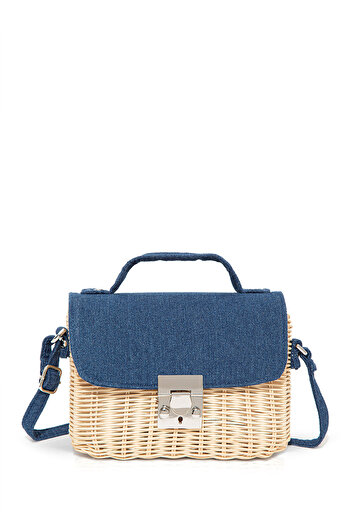 Mavi Geantă crossbody din paie cu detaliu din denim 1912157 -70869