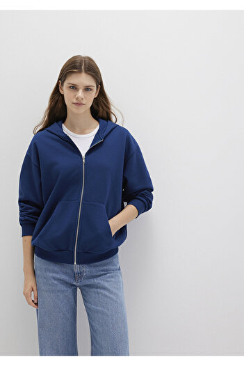 Mavi Zippered Hooded Navy Blue Basic Sweatshirt 1611775-82625