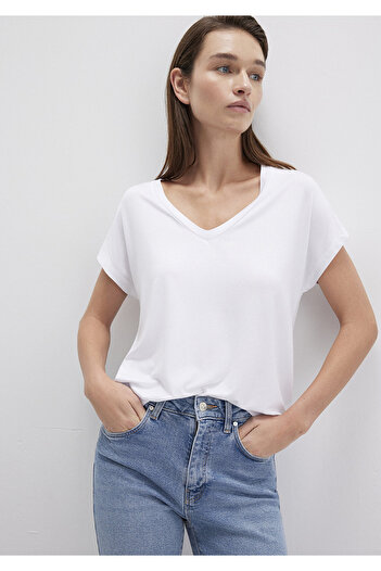 Mavi White Viscous V-Neck T-Shirt - Regular Fit167714-620