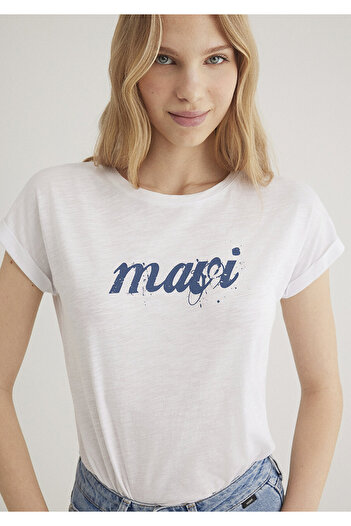 Mavi Τυπωμένο λογότυπο Λευκό T-Shirt Slim Fit / Slim Fit 166422-620