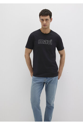 Mavi Черна тениска с щампа с лого Slim Fit / Slim Fit 065781-900