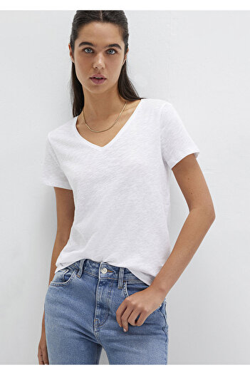 Mavi White V-Neck Flared Slim Fit T-Shirt -168260-620