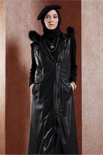 Alvina Faux Leather Hooded Vest 10911