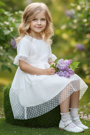 Parla Kids Κοριτσίστικο φόρεμα με λευκή δαντέλα με λεπτομέρειες