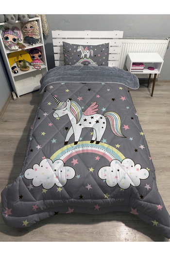 yok yok evim eve dair her şey Σετ ύπνου μονό πάπλωμα Welsoft Fluffy διπλής όψης με σχέδιο Μονόκερος