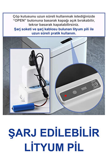 Genel Markalar Sensörlü 16 Litre Çöp Kovası (Şarj Edilebilir Lityum Pilli) / GT-SC03