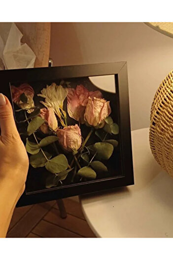 Sevcan sanat atölyesi 20x20×3 Black Depth Glass Memory Frame with Mat, Flower Frame