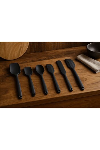 Çavdar Group Set of 6 Heat Resistant Silicone Spatulas and Non-Flammable Non-Stick Spoons
