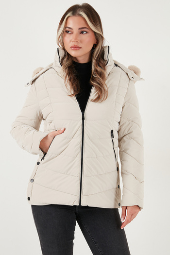 Lela Quilted Slim Fit Detachable Hooded Coat Coat 497Mara