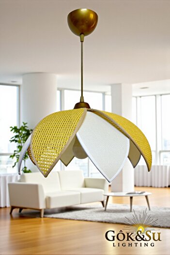 Göksu Lighting Rattan Pervane Model Sarkıt Avize Salon Oturma Odası Hol Antre Mutfak