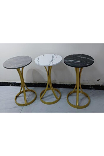 Türkiye Round End Faux Marble Tabletop Modern Accent Tables with 3C-Shapped Metal Legs for Living Room, Whit