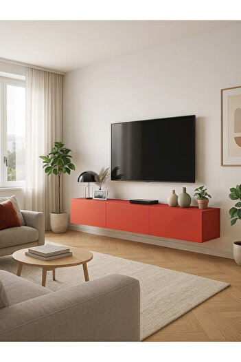 dorpek Modern Cercei TV Ünitesi – 180 cm Genişlik, Geniş Ekran Uyumlu, Kırmızı Renk