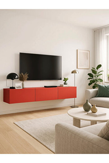 dorpek Modern Cercei TV Ünitesi – 180 cm Genişlik, Geniş Ekran Uyumlu, Kırmızı Renk