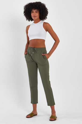 VENA Alian Dobby Beach Trousers with Elastic Waist - Khaki