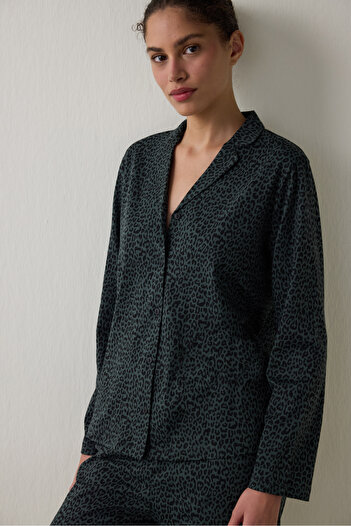 Penti Black Dark Leopard Shirt Pants Pajama Set