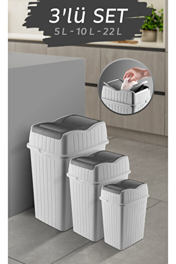 MYBOX 3-Pack Double Lid Slim Trash Can - Decorative Home Office Bathroom & Kitchen Organizer Waste Bin 5-10-22L