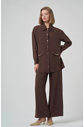 Nuss 1025 Full Length Buttoned Pants Suit Brown