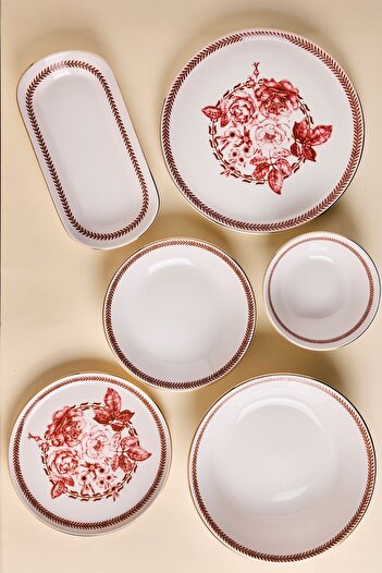 Perotti Danish Altın yaldızlı Stoneware Yemek Takımı 27 Parça 6 Kişilik Yemek Seti