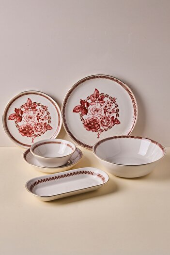 Perotti Danish Altın yaldızlı Stoneware Yemek Takımı 27 Parça 6 Kişilik Yemek Seti