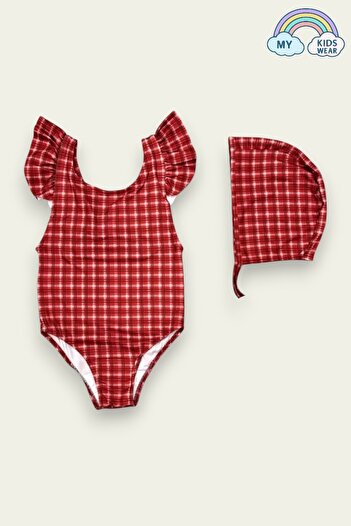 My Kids Wear Back Cross Ruffle Detailed Boned Girl's Swimsuit
