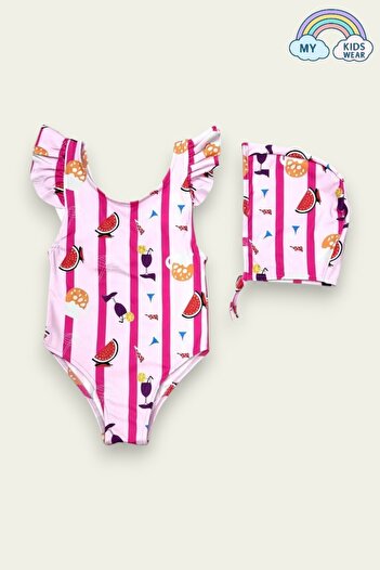 My Kids Wear Back Cross Ruffle Detailed Boned Girl's Swimsuit