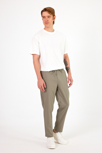 VENA Alfred Elastic Waist Summer Gabardine Trousers - Khaki