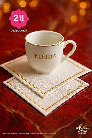 ELFİDA Luxury Embroidered Cocktail Coffee Serving Tray Napkin Mini Placemat Gold Glitter - Baroque Design 3