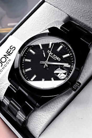 Tom Jones Calendar Men's Wristwatch 3 Atm Waterproof Black Color Steel Cord Bracelet Gift Gtje2055C5