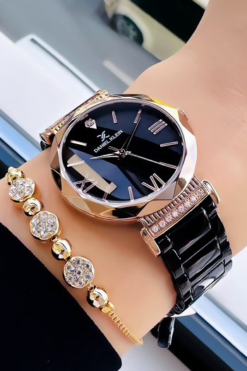Daniel Klein Kadın Kol Saati 3 Atm Su Geçirmez Siyah-rose Gold Renk Çelik Kordon + Bileklik Wlg214
