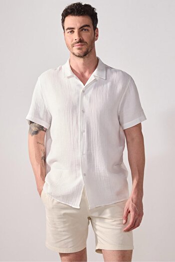 VENA Short Sleeve Muslin Shirt-Ivory