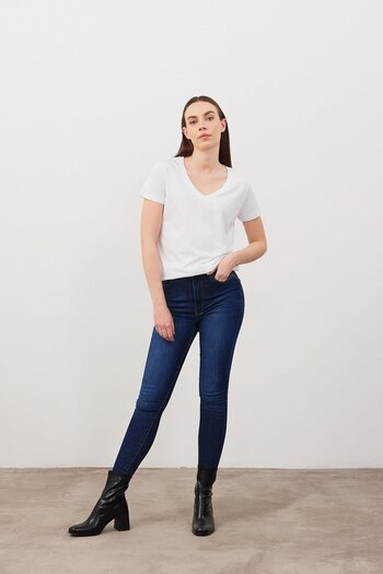 VENA Μπλουζάκι Boyfriend V Neck Regular Fit (Modal) - Λευκό