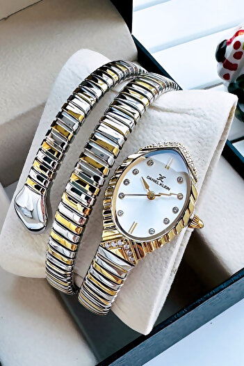 Daniel Klein Snake Watch Model - Women's Wrist Watch, Waterproof Gold Silver Steel Band - Bracelet Gift Gdkb2011C3